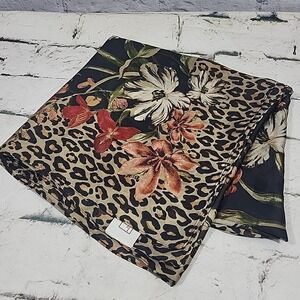 Dana Buchman Fashion Scarf Satin Floral Cheetah 42" Square